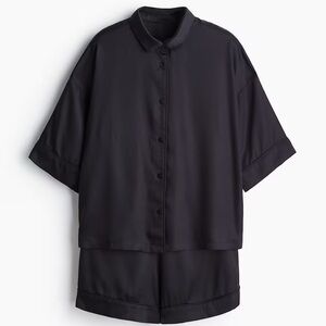 H&M Satin Pajama Short Set Black Small
